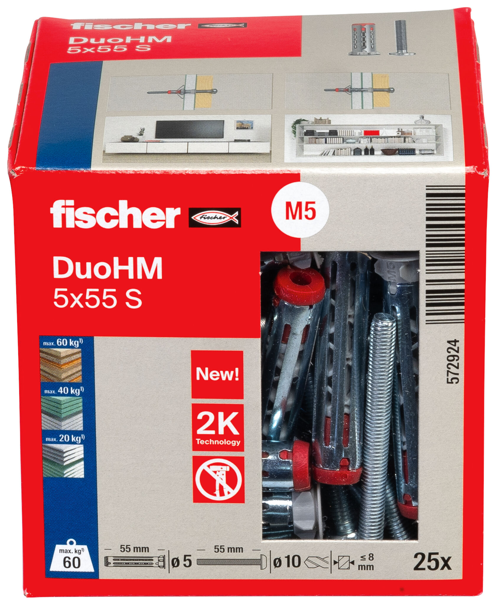 Packaging: "fischer levyankkuri DuoHM 5 x 55 S PH TX, kupukantaruuvi, TX"