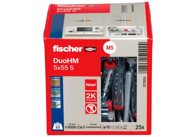 Packaging: "Üreges fém-nylon dübel DuoHM 5 x 55 S PH TX, D-fejű csavar, TX behajtás"