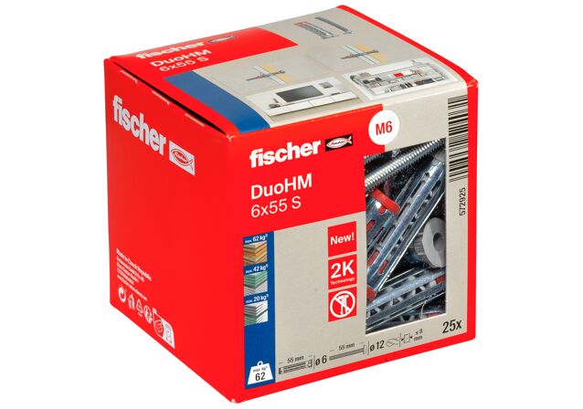 Packaging: "Üreges fém-nylon dübel DuoHM 6 x 55 S PH TX, D-fejű csavar, TX behajtás"