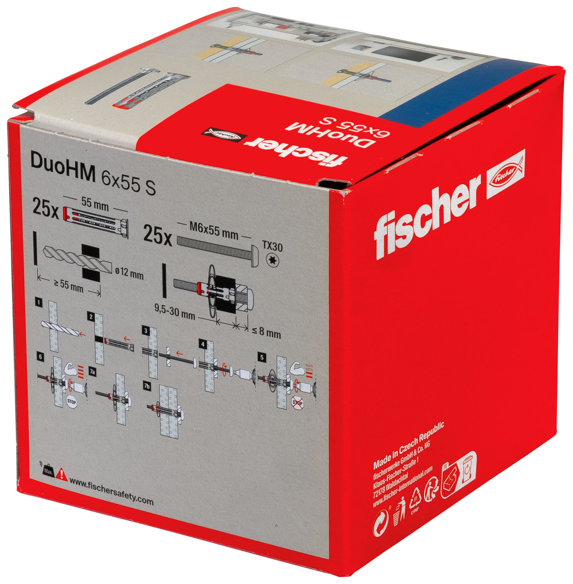 Packaging: "fischer cavity fixing DuoHM 6 x 55 S PH TX, pan head screw, TX-drive"