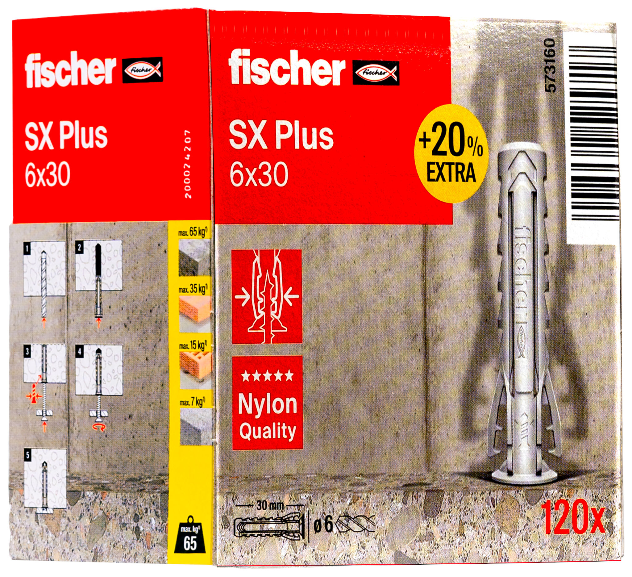 Verpackung: "fischer Spreizdübel SX Plus 6 x 30 + 20%"