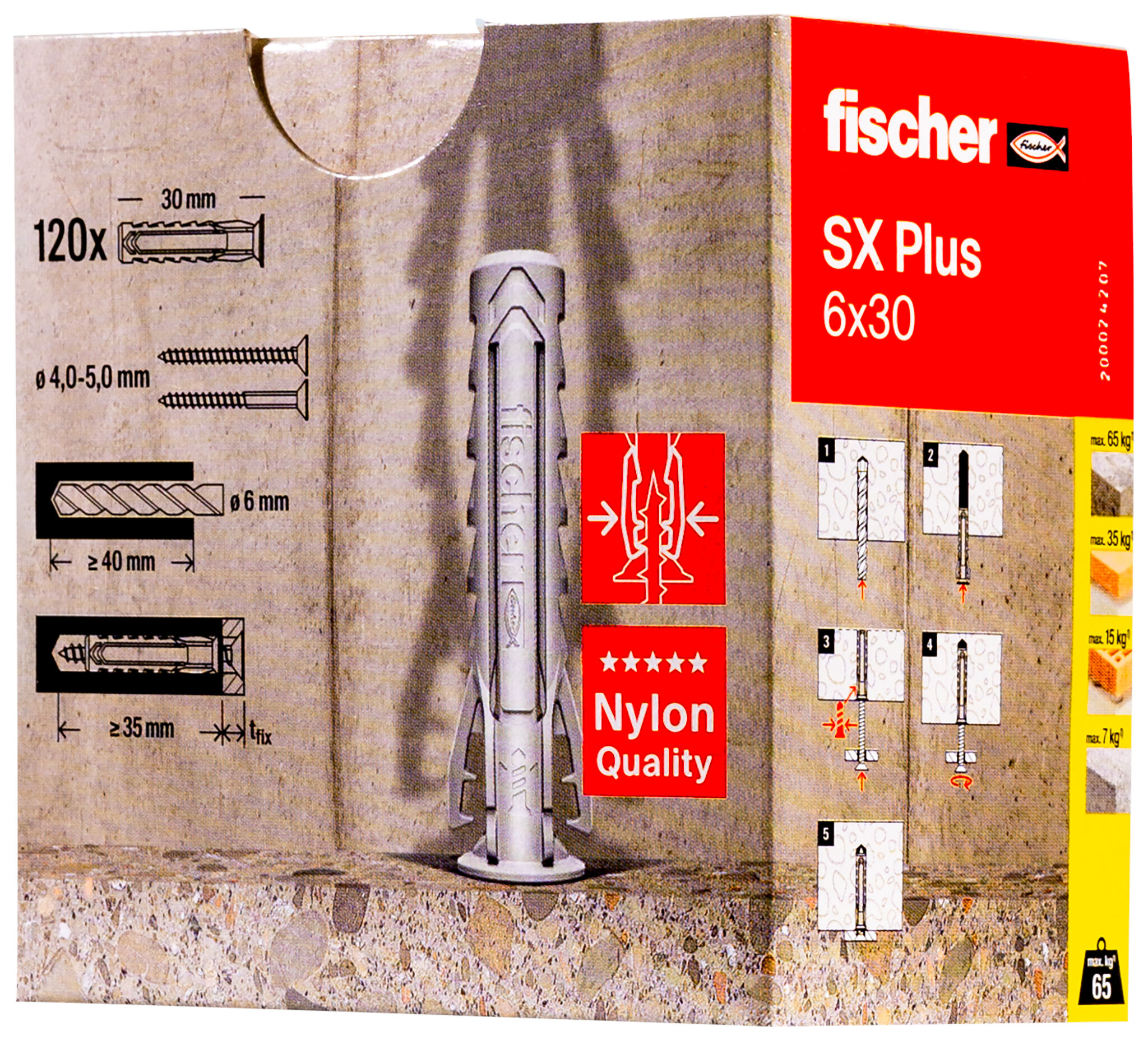 Verpackung: "fischer Spreizdübel SX Plus 6 x 30 + 20%"