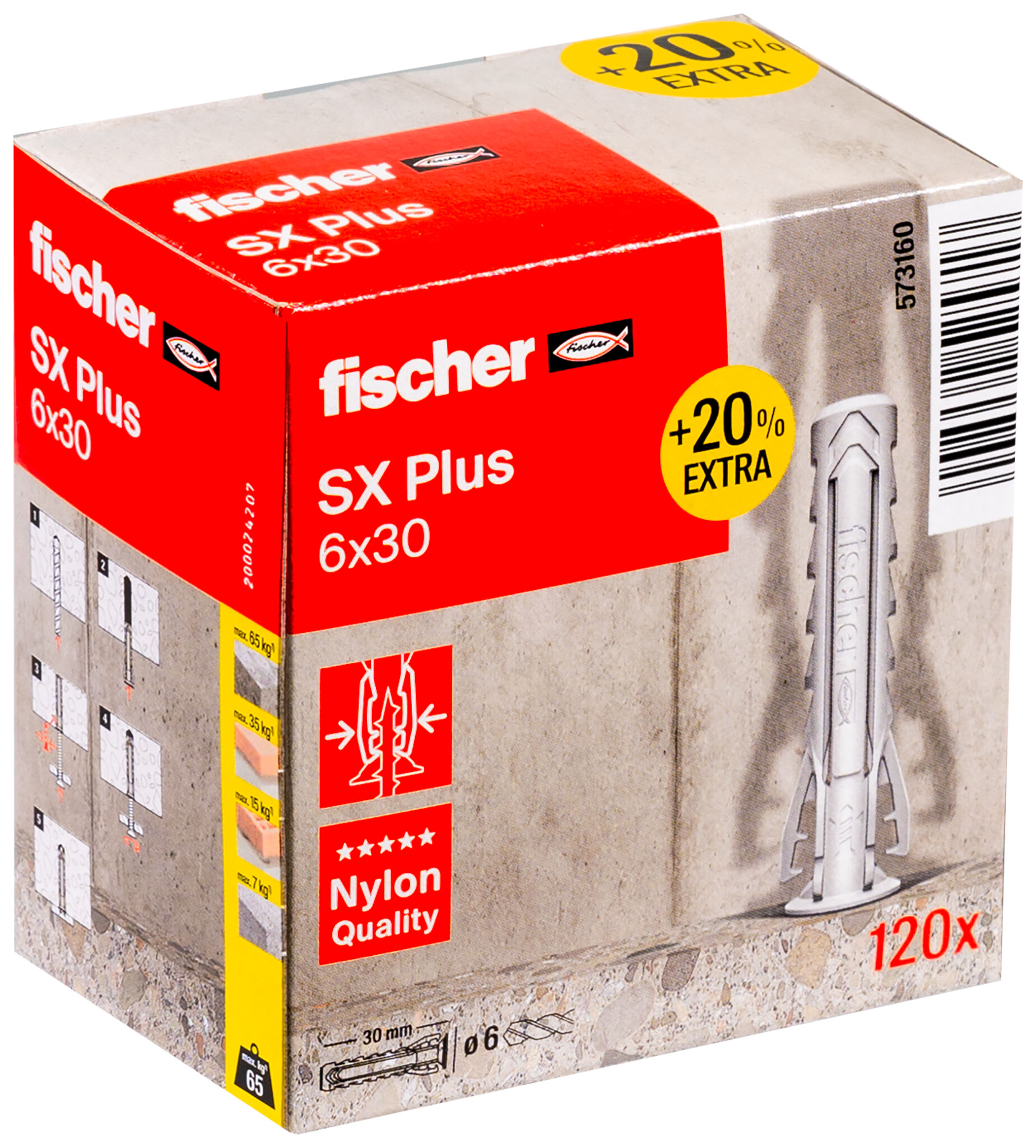 Verpackung: "fischer Spreizdübel SX Plus 6 x 30 + 20%"