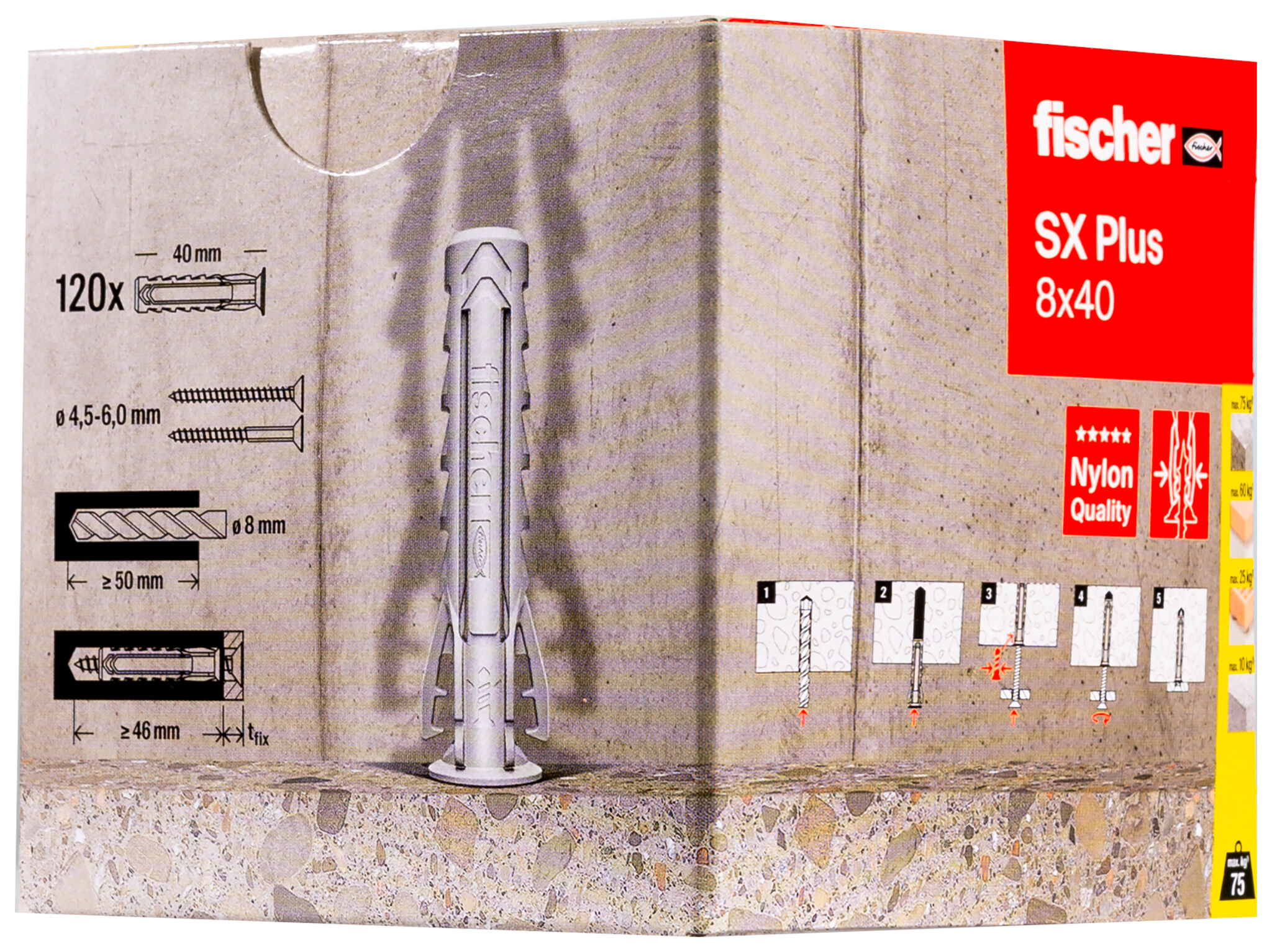 Verpackung: "fischer Spreizdübel SX Plus 8 x 40 + 20%"