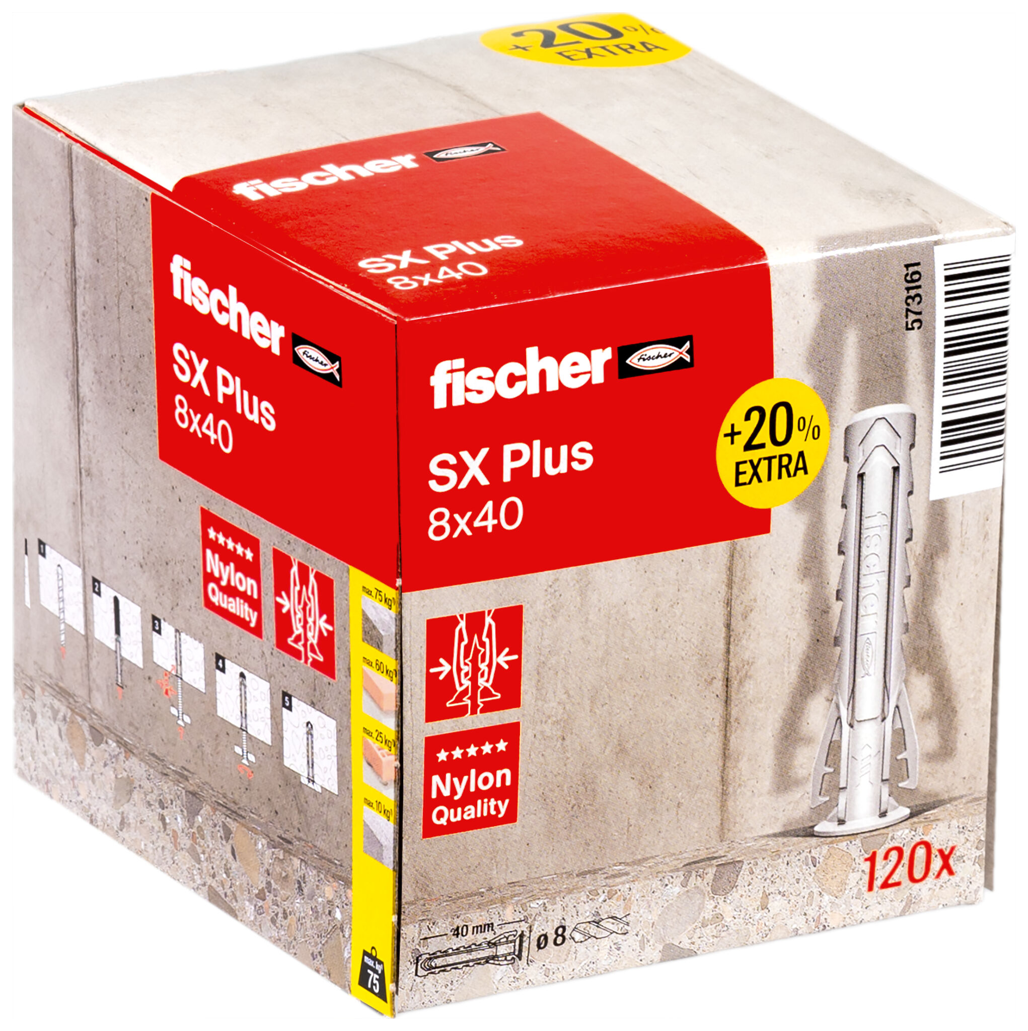 Verpackung: "fischer Spreizdübel SX Plus 8 x 40 + 20%"