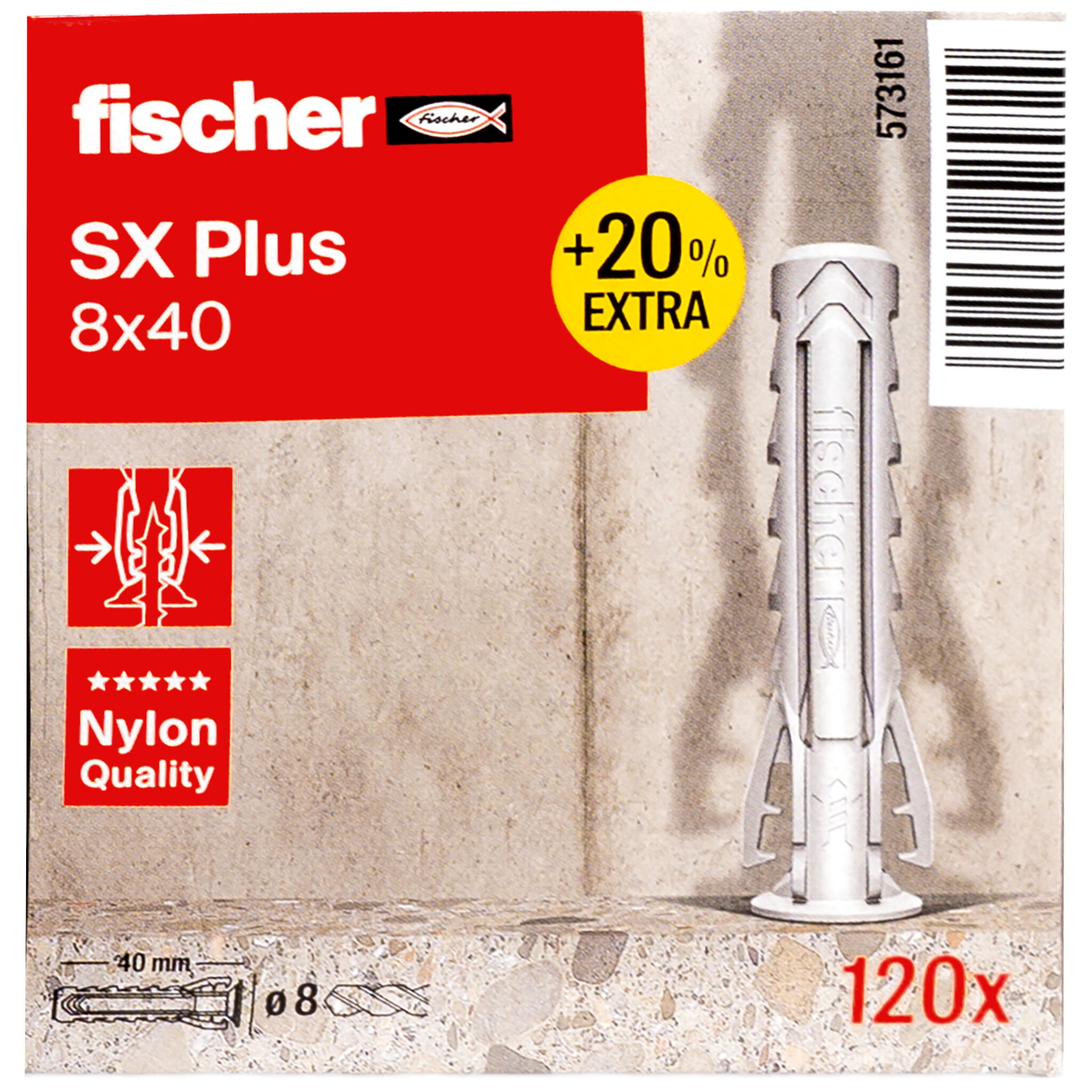 Verpackung: "fischer Spreizdübel SX Plus 8 x 40 + 20%"