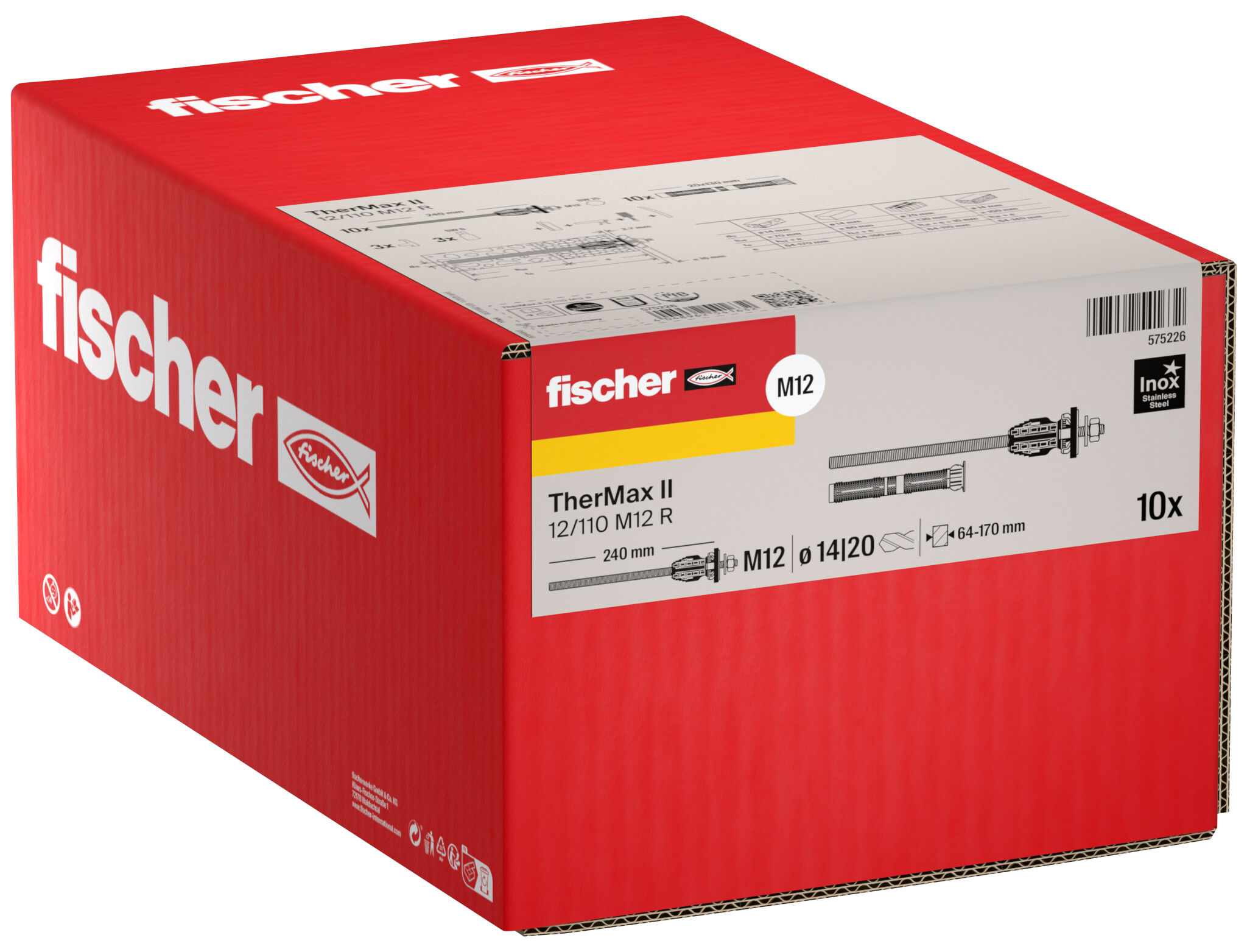 Verpackung: "fischer Abstandsmontagesystem TherMax II 12/110 M12 R nichtrostender Stahl"