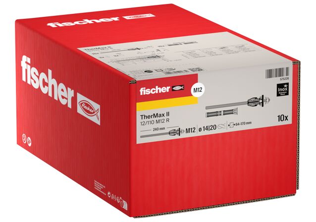 Verpackung: "fischer Abstandsmontagesystem TherMax II 12/110 M12 R nichtrostender Stahl"