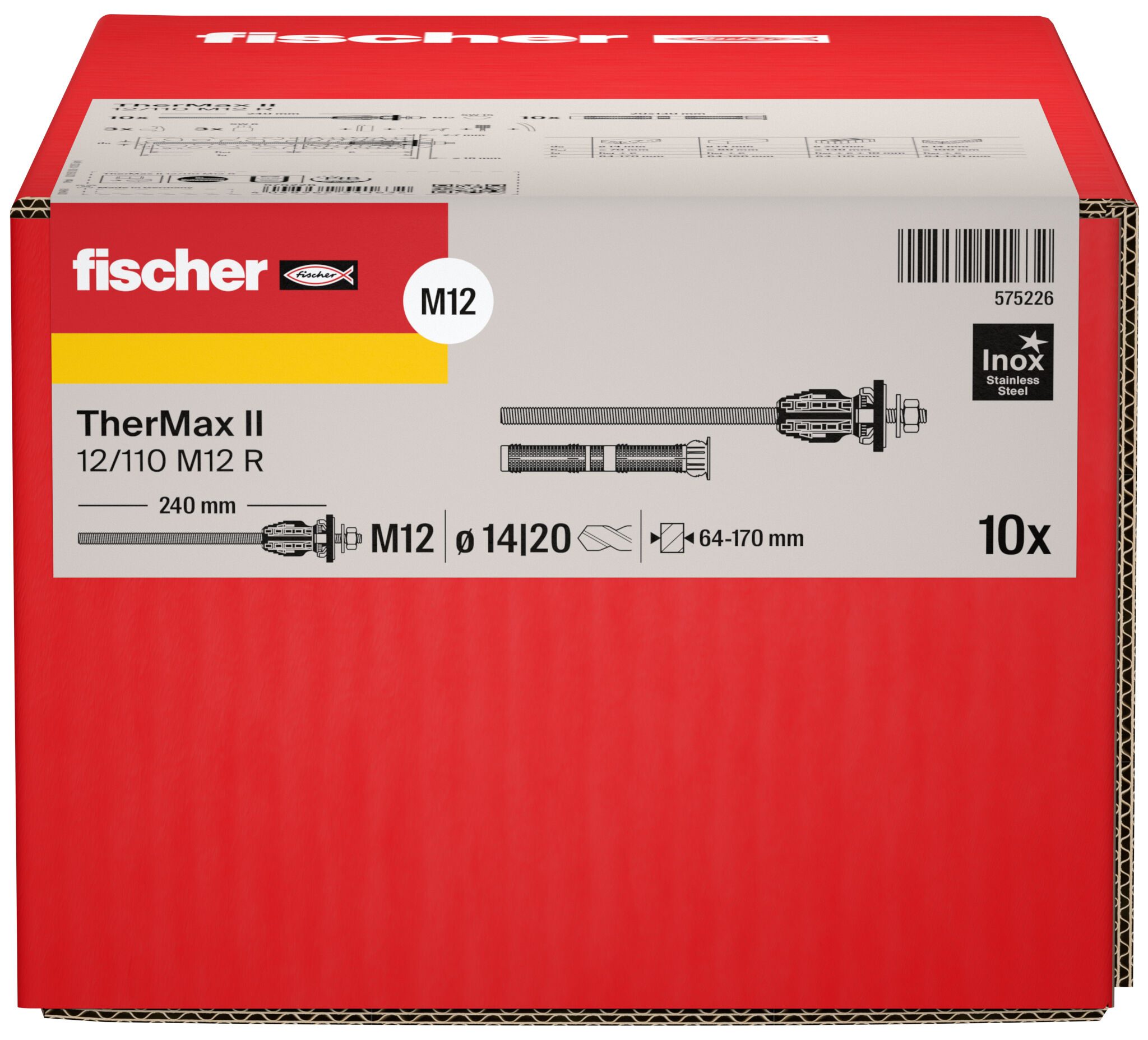 Verpackung: "fischer Abstandsmontagesystem TherMax II 12/110 M12 R nichtrostender Stahl"