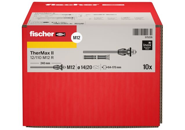 Verpackung: "fischer Abstandsmontagesystem TherMax II 12/110 M12 R nichtrostender Stahl"
