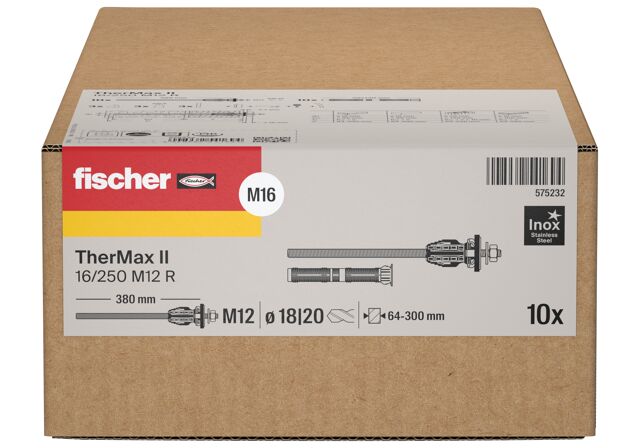 Verpackung: "fischer Abstandsmontagesystem TherMax II 16/250 M12 R nichtrostender Stahl"