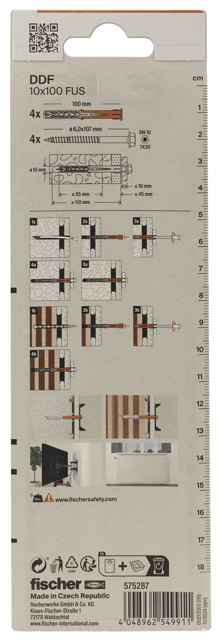 Packaging: "fischer Dot and Dab fixing DDF 10 x 100 FUS K"