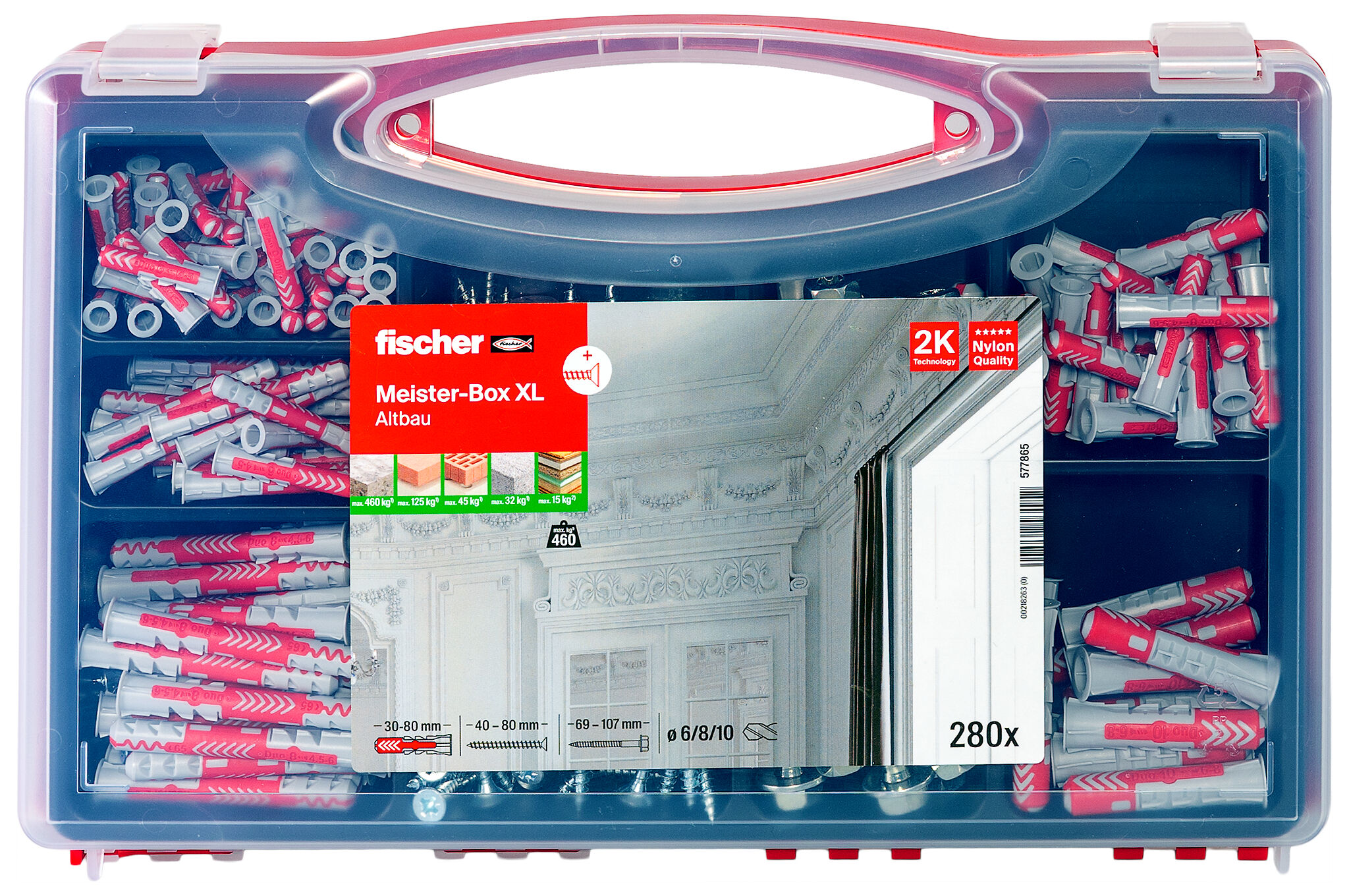 Verpackung: "fischer Meister-Box XL Altbau + Schrauben (280 Teile)"