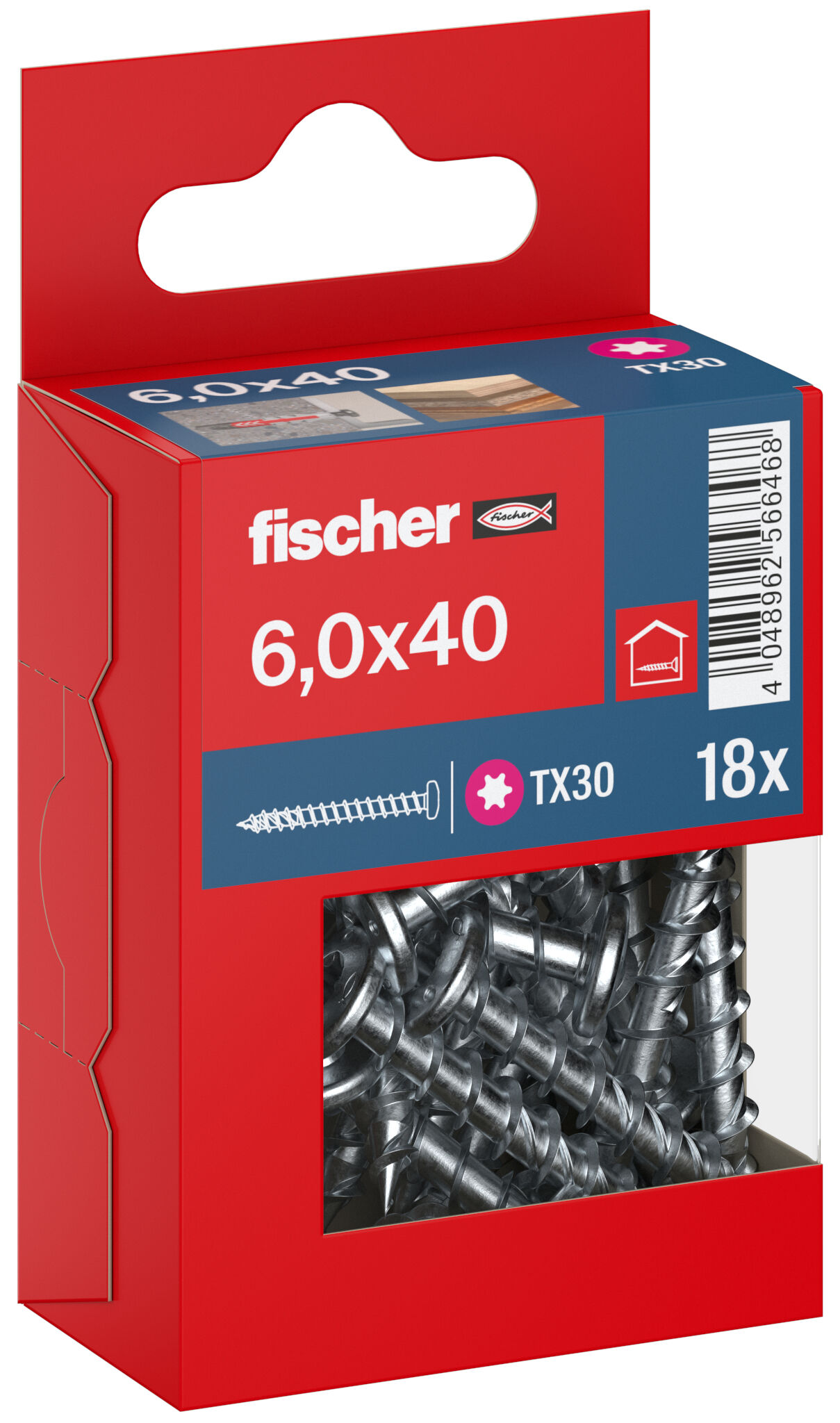 Packaging: "fischer chipboard screw PowerFast FPF II PTF 6.0 x 40 BC 18, pan head, TX drive, full thread, blue passivated"