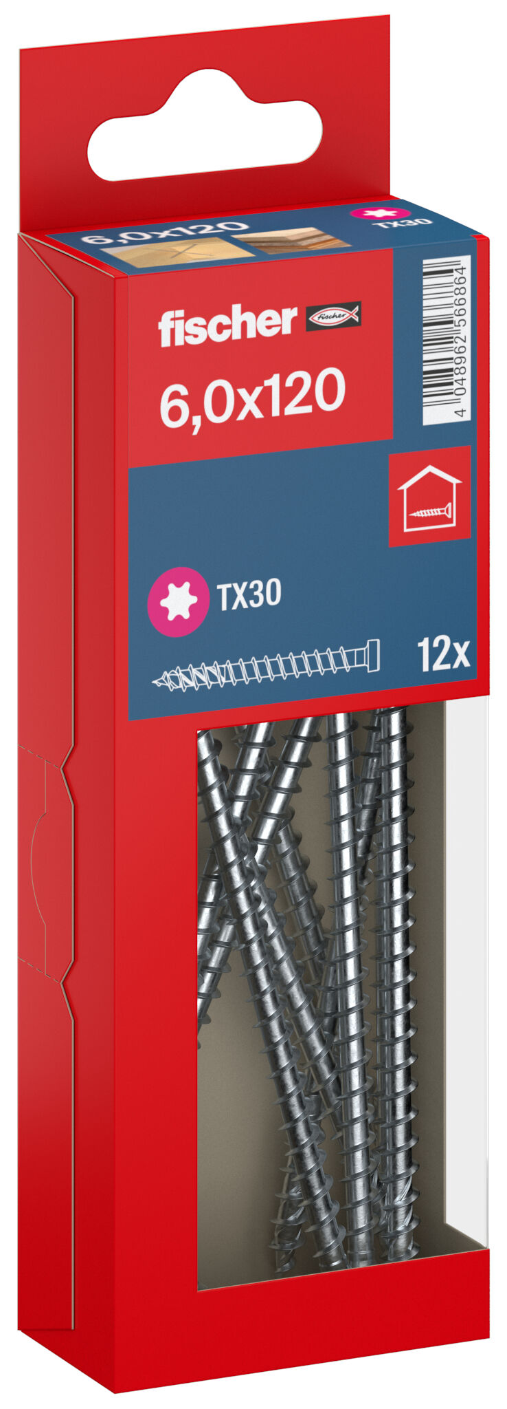 Packaging: "fischer full thread screw PowerFast FPF II CHTF 6.0 x 120 BC 12, cylinder head, TX drive, full thread, blue passivated"