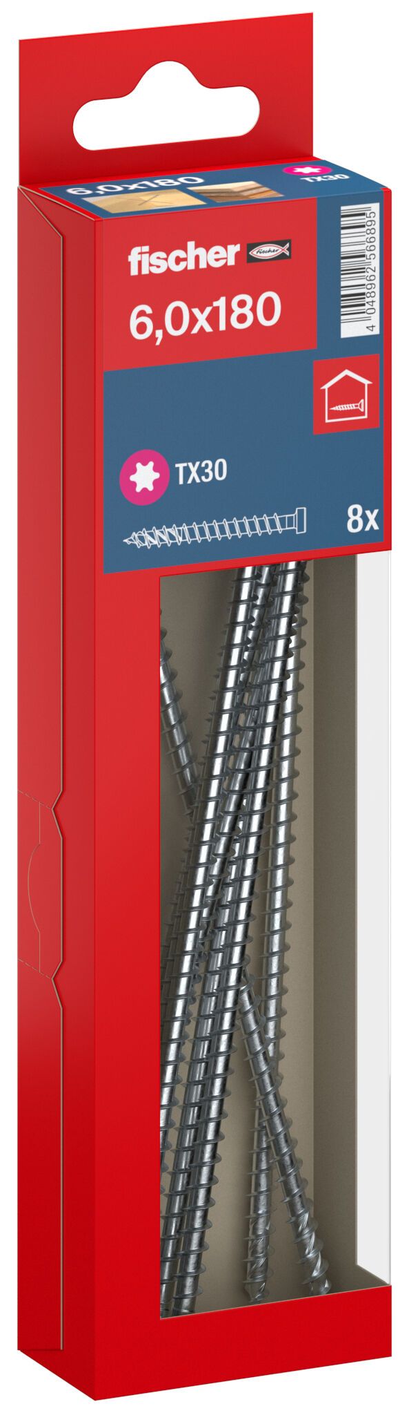 Packaging: "fischer full thread screw PowerFast FPF II CHTF 6.0 x 180 BC 8, cylinder head, TX drive, full thread, blue passivated"