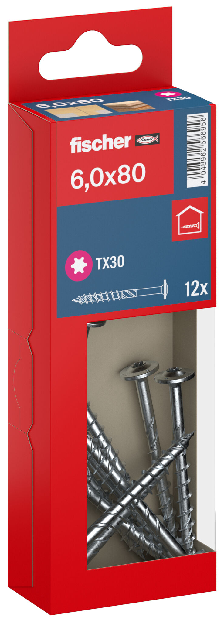 Packaging: "fischer chipboard screw PowerFast FPF II WTP 6.0 x 80 BC 12, flange head, TX drive, part thread, blue passivated"