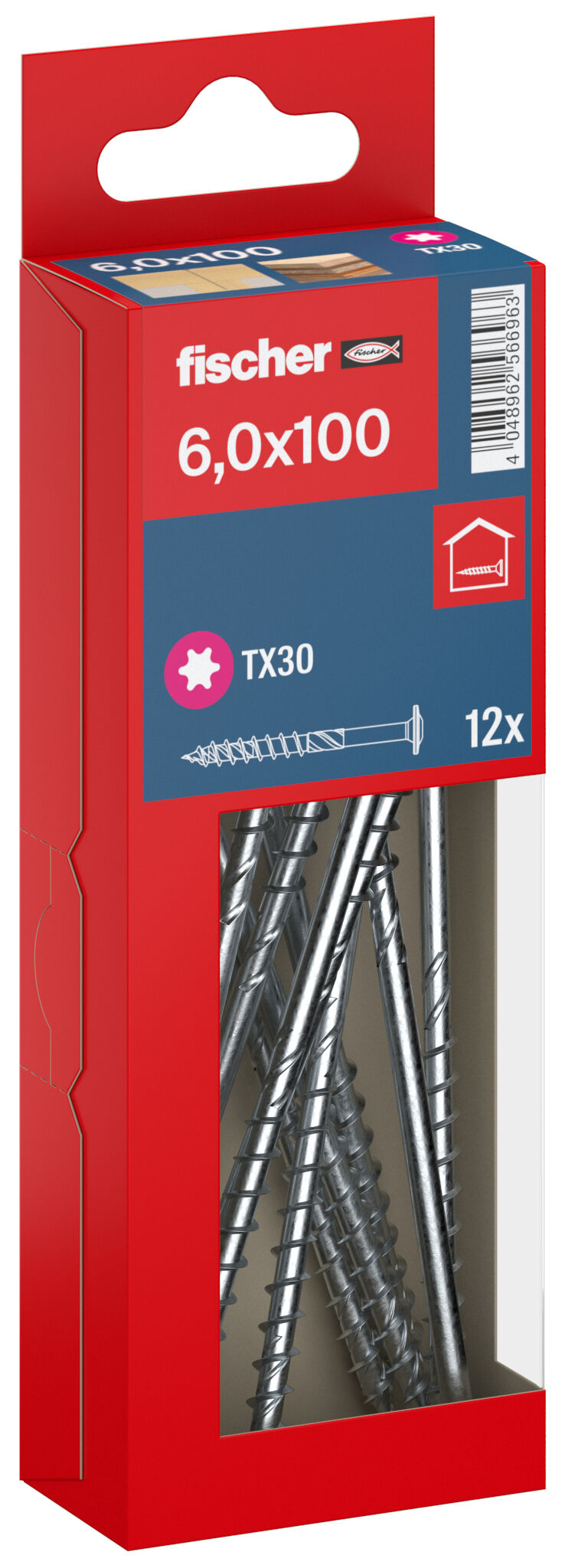 Packaging: "fischer chipboard screw PowerFast FPF II WTP 6.0 x 100 BC 12, flange head, TX drive, part thread, blue passivated"