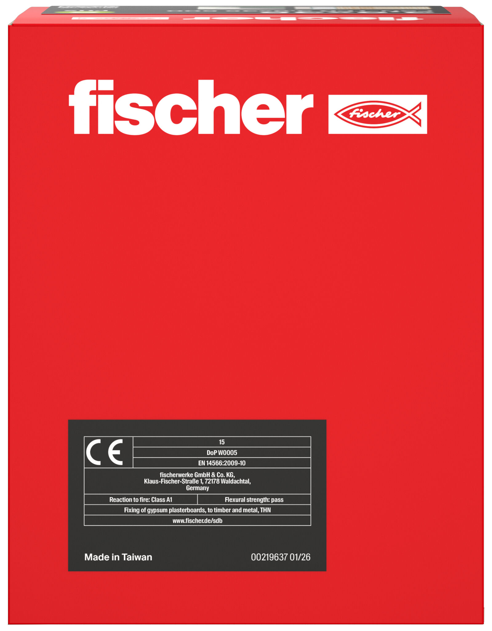 Packaging: "fischer drywall screw 3.9 x 40, trumpet shape head, GG, Phillips PH, black phosphated"