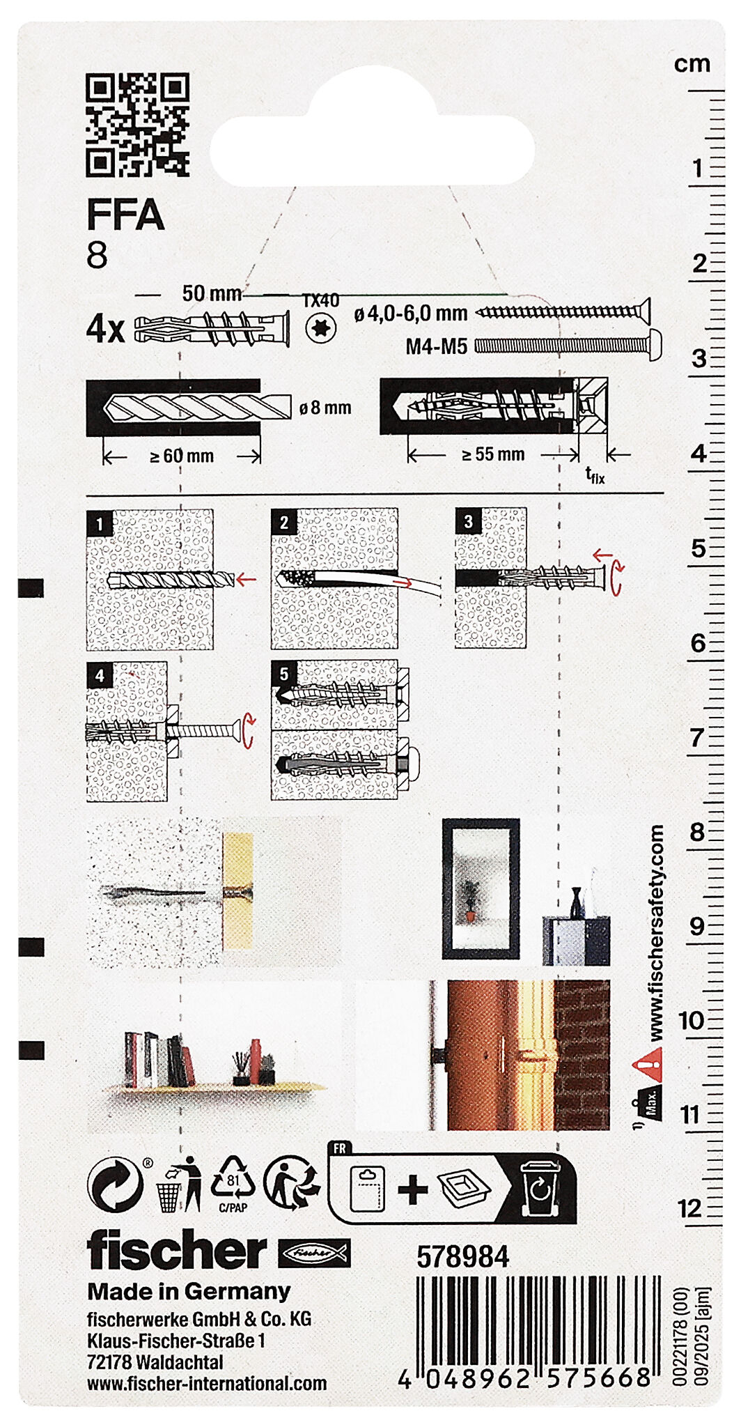 Packaging: "fischer aerated concrete plug FFA 8"
