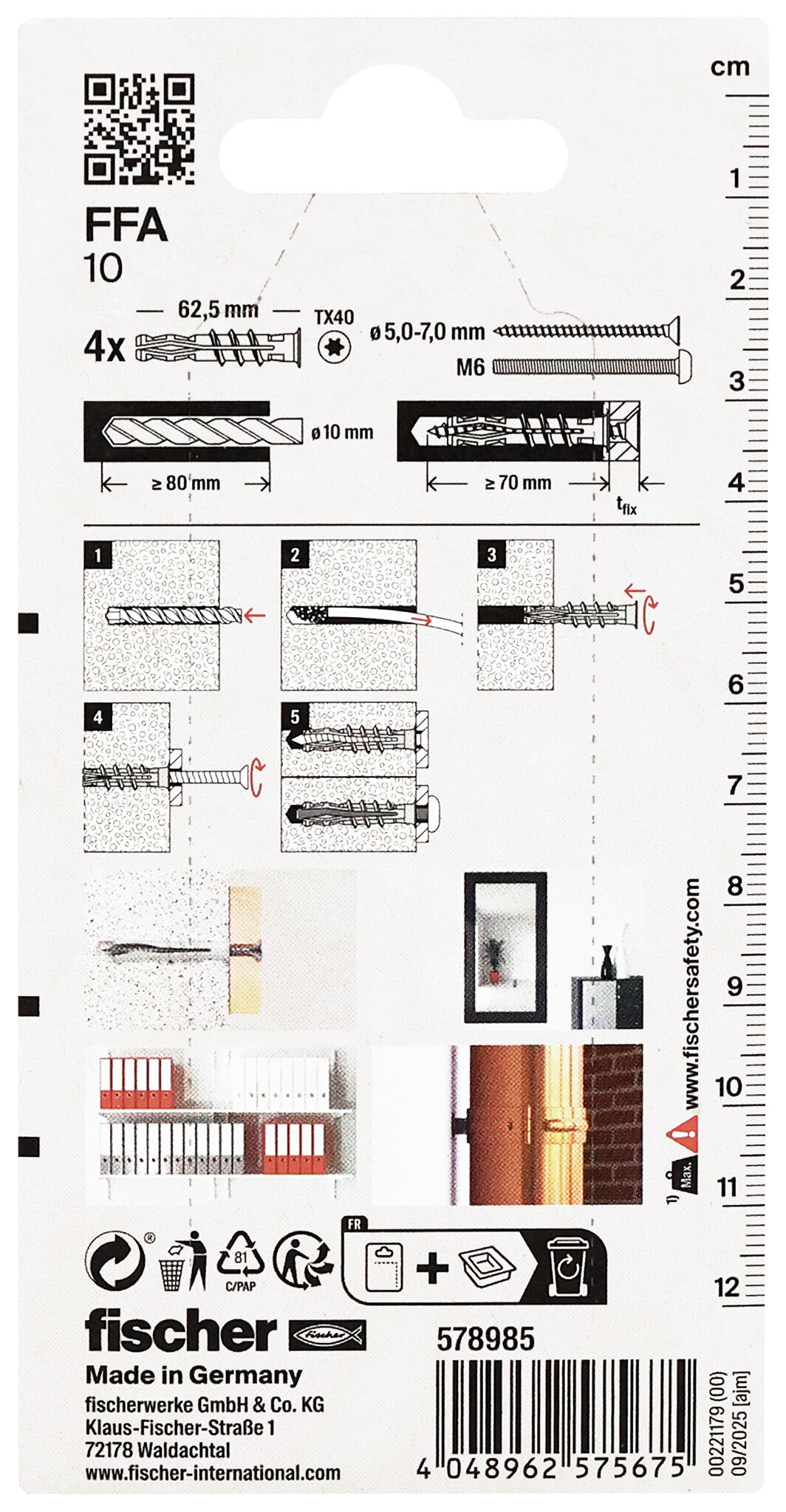 Packaging: "fischer aerated concrete plug FFA 10"