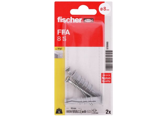 Packaging: "fischer aerated concrete plug FFA 8 S with screw"