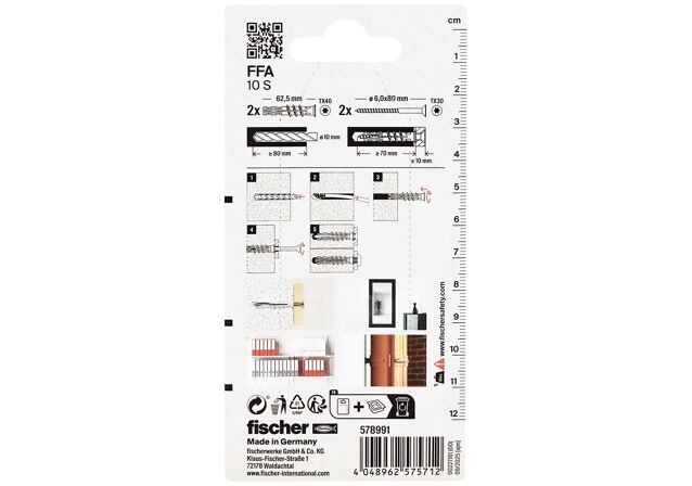 Packaging: "fischer aerated concrete plug FFA 10 S with screw"