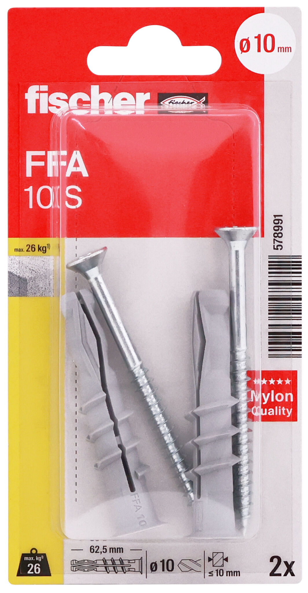 Packaging: "fischer aerated concrete plug FFA 10 S with screw"