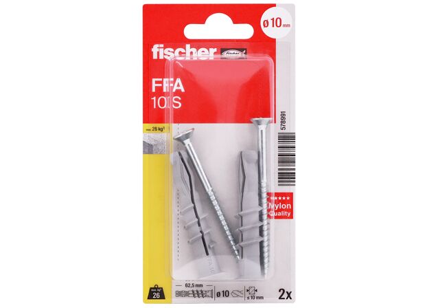 Packaging: "fischer aerated concrete plug FFA 10 S with screw"