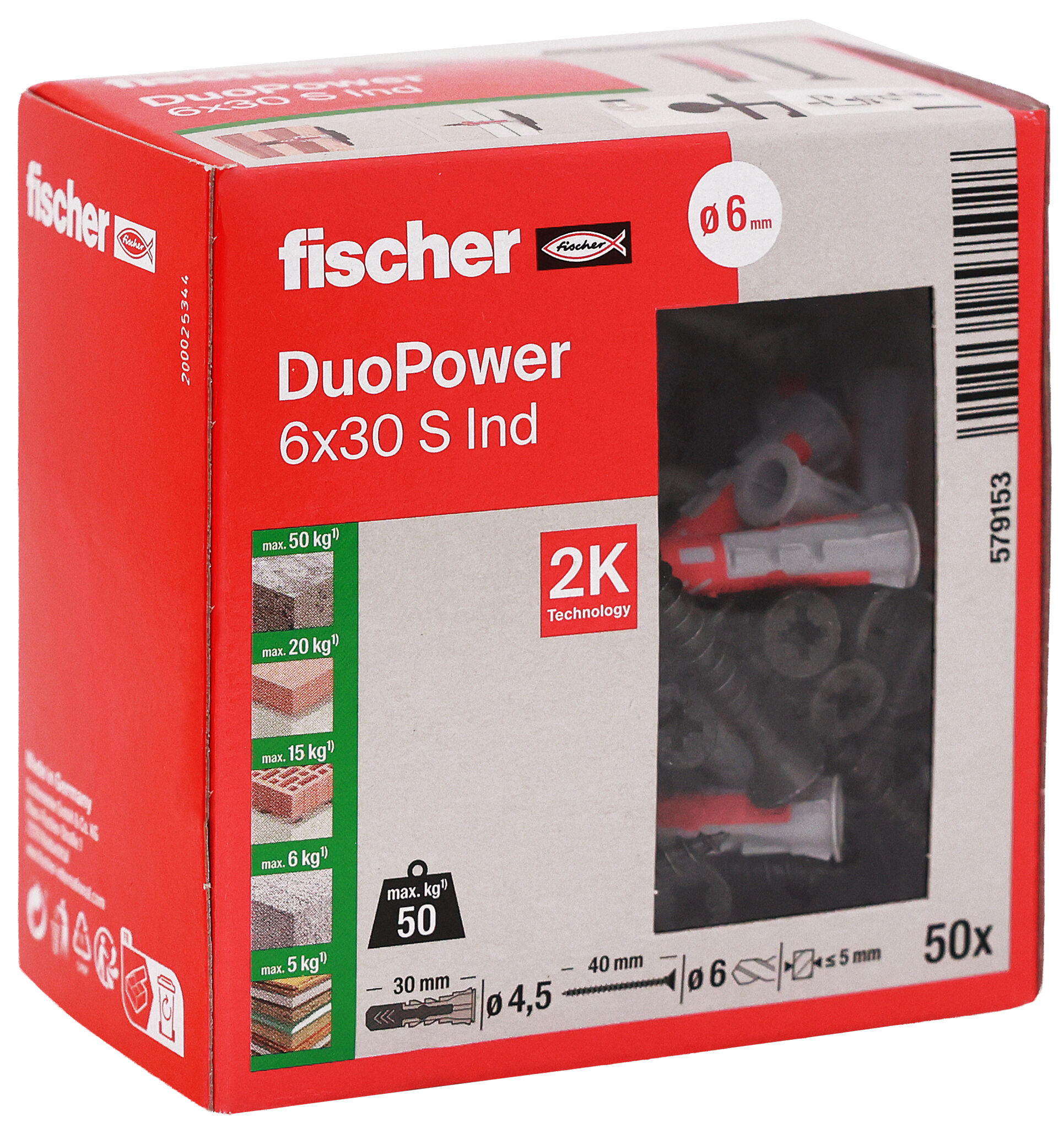 Packaging: "fischer DuoPower 6 x 30 S with black coated screws (Industry Design)"