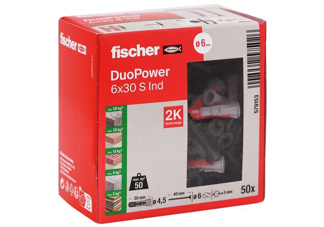 Packaging: "fischer DuoPower 6 x 30 S with black coated screws (Industry Design)"