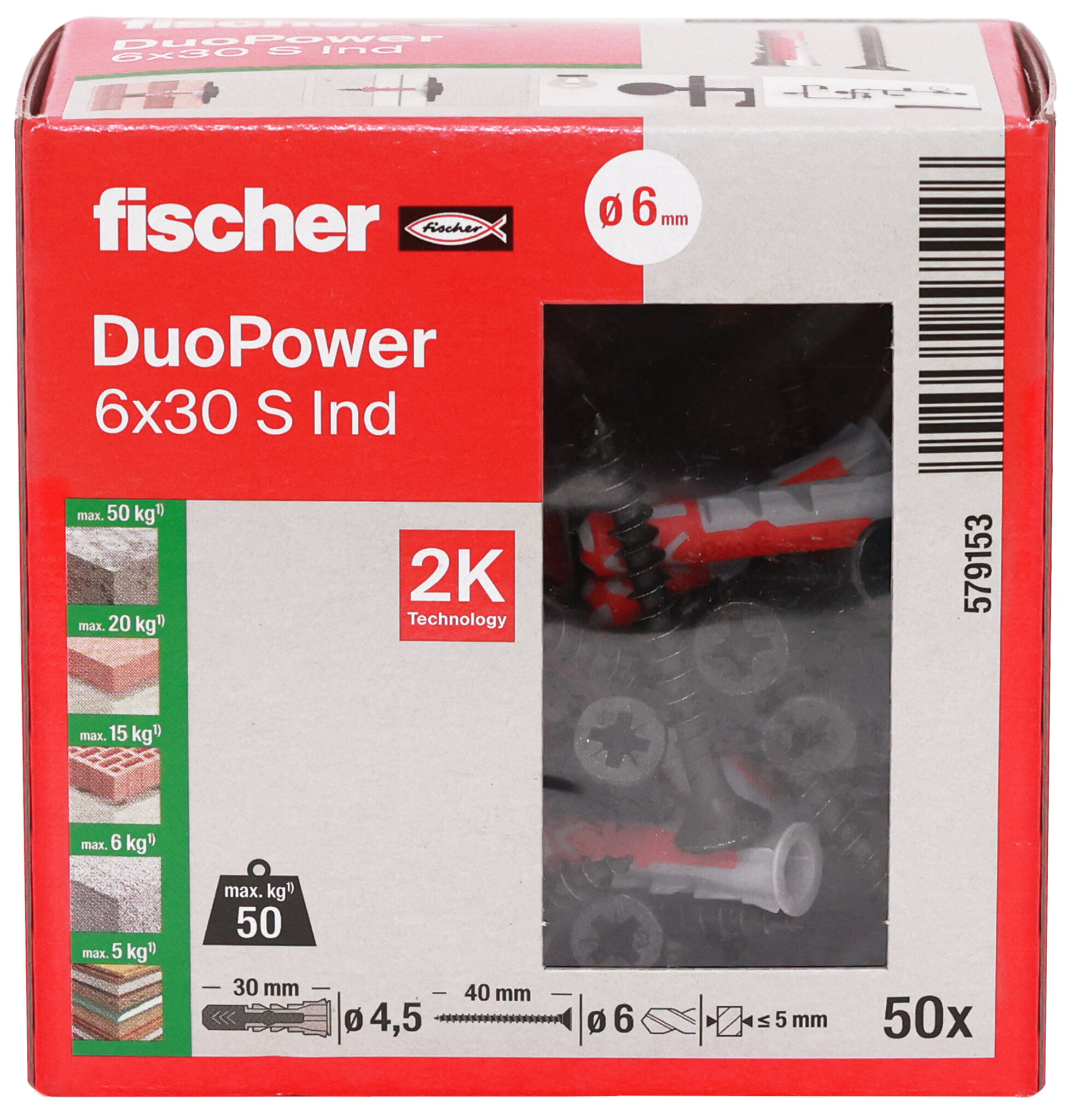 Packaging: "fischer DuoPower 6 x 30 S with black coated screws (Industry Design)"