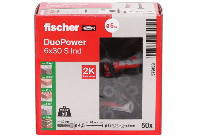 Packaging: "fischer DuoPower 6 x 30 S with black coated screws (Industry Design)"