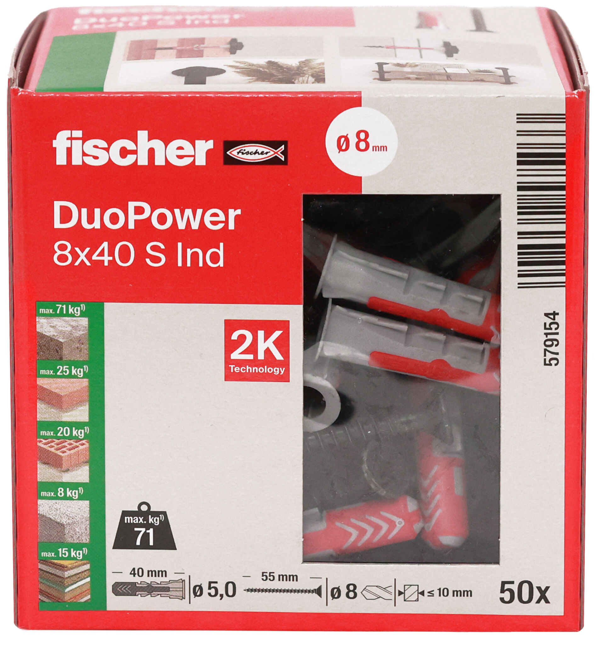 Packaging: "fischer DuoPower 8 x 40 S with black coated screws (Industry Design)"
