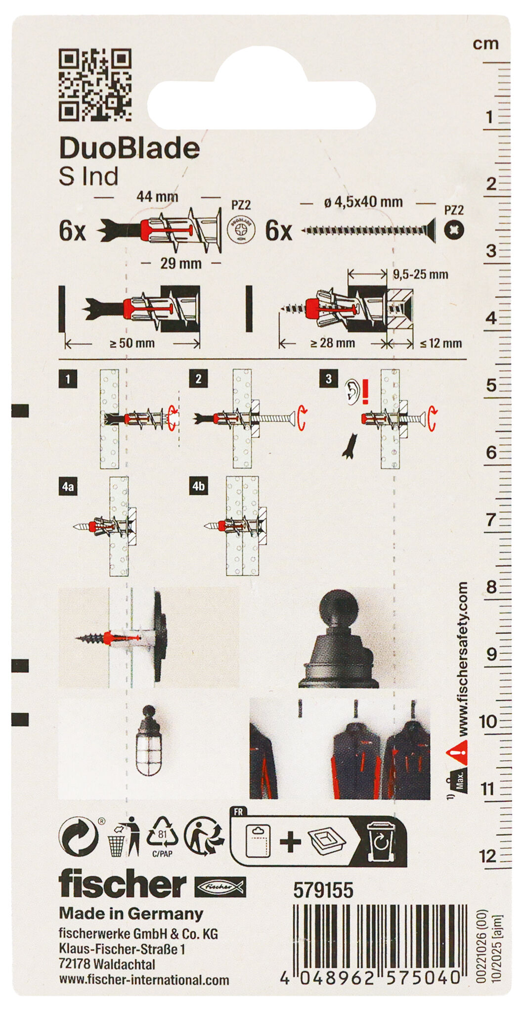 Packaging: "fischer Plasterboard fixing DuoBlade S with black coated screws (Industry Design)"
