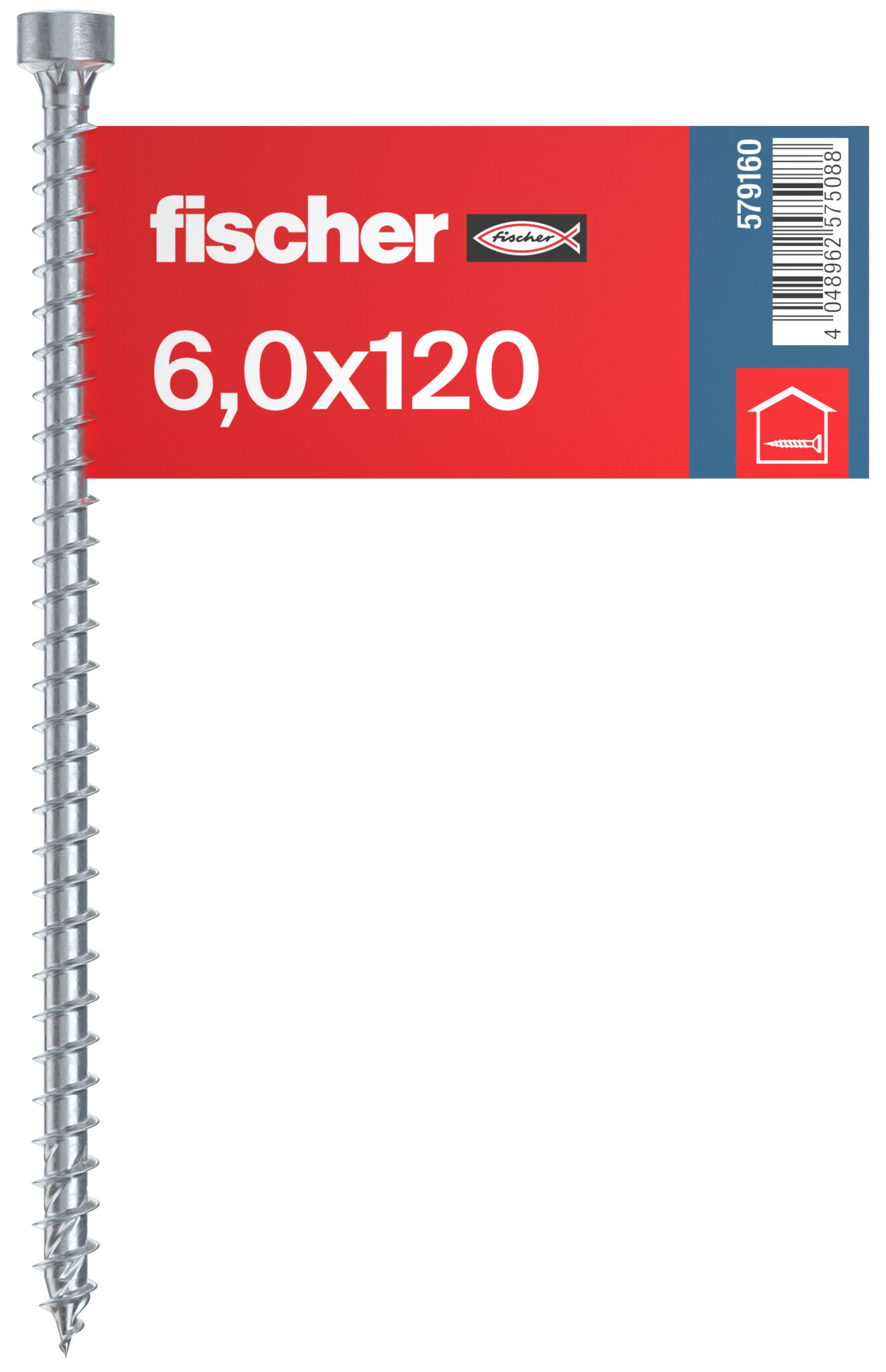 Packaging: "fischer full thread screw PowerFull FPF II CHTF 6.0 x 120 BC E, cylinder head, TX drive, full thread, blue passivated, zinc plating, 1 piece"