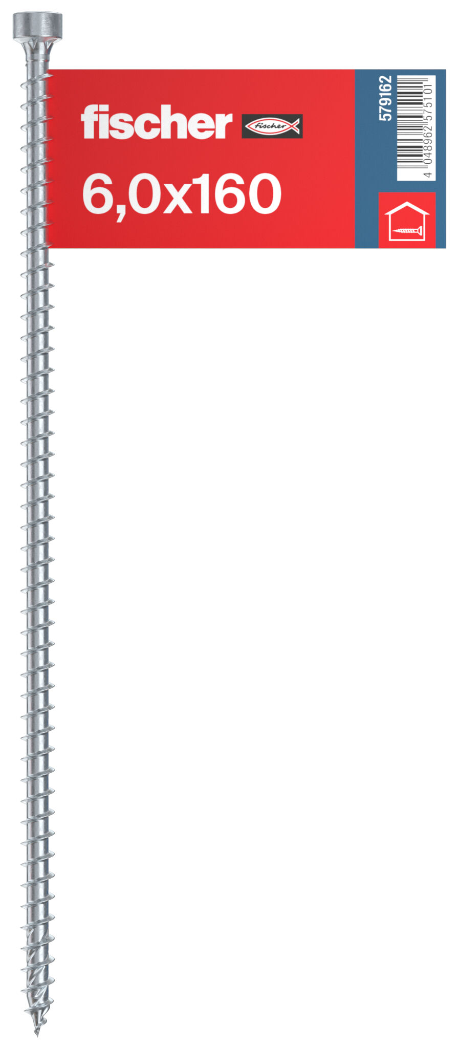 Packaging: "fischer full thread screw PowerFull FPF II CHTF 6.0 x 160 BC E, cylinder head, TX drive, full thread, blue passivated, zinc plating, 1 piece"