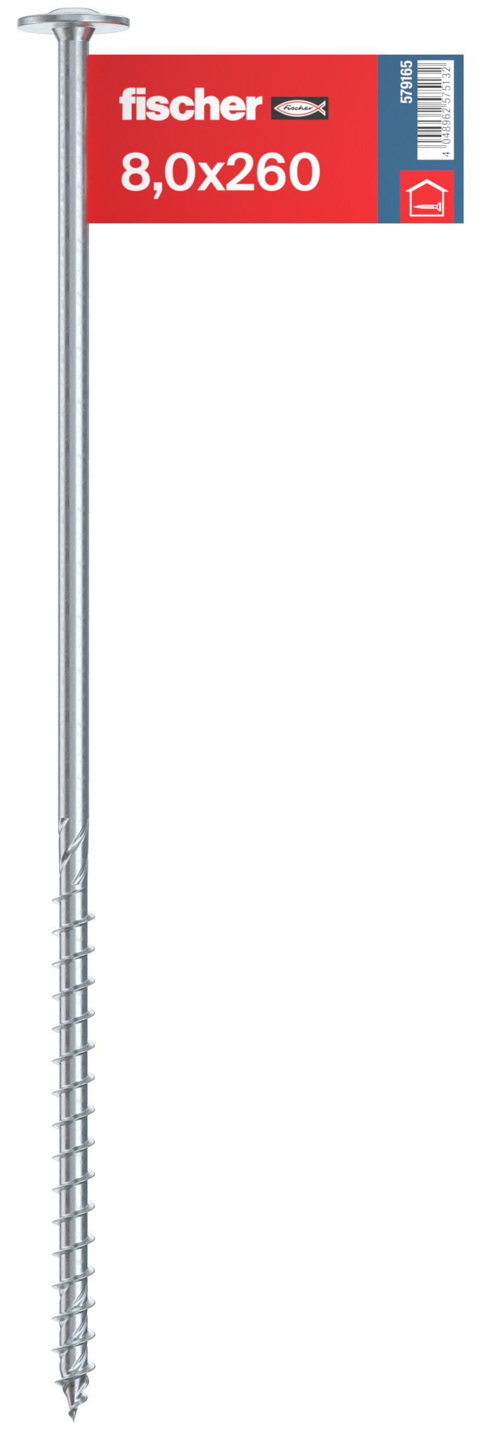 Packaging: "fischer wood construction screw PowerFast FPF II WTP 8.0 x 260 BC E, flange head, TX drive, part thread, blue zinc plated"