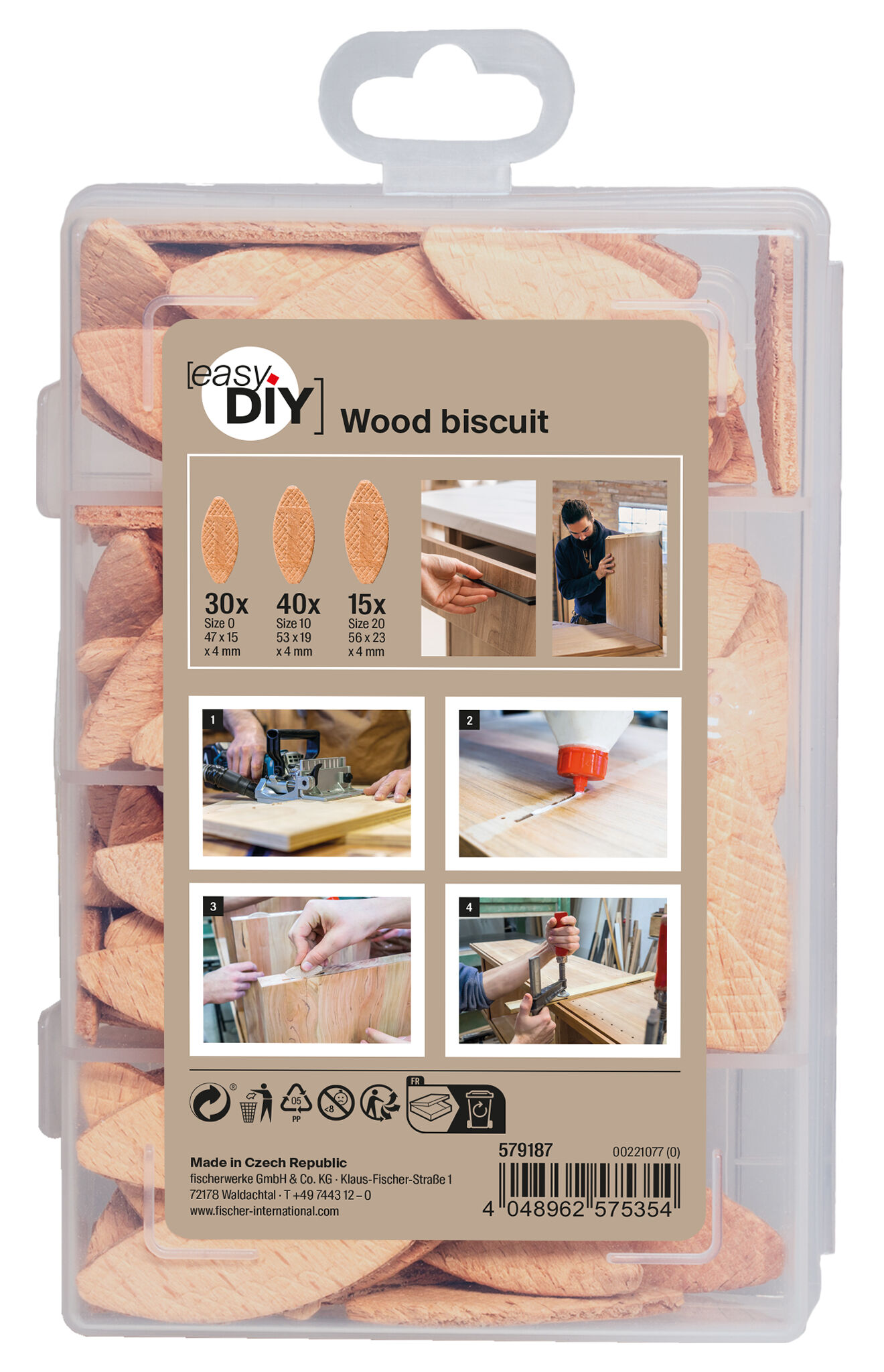Packaging: "fischer EasyDIY Box Wood biscuit (85)"