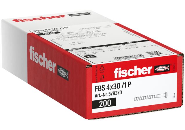 Verpackung: "fischer Betonschraube FBS 4 x 30 /1 P Panhead, galvanisch verzinkter Stahl"