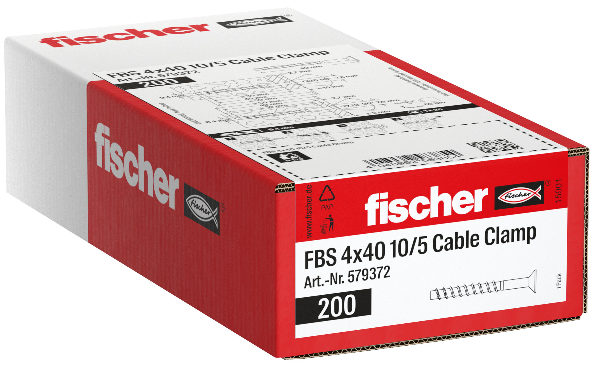 Packaging: "fischer betoniruuvi FBS 4 x 40 10/5kaapelikiinnitysruuvi, sinkitty"