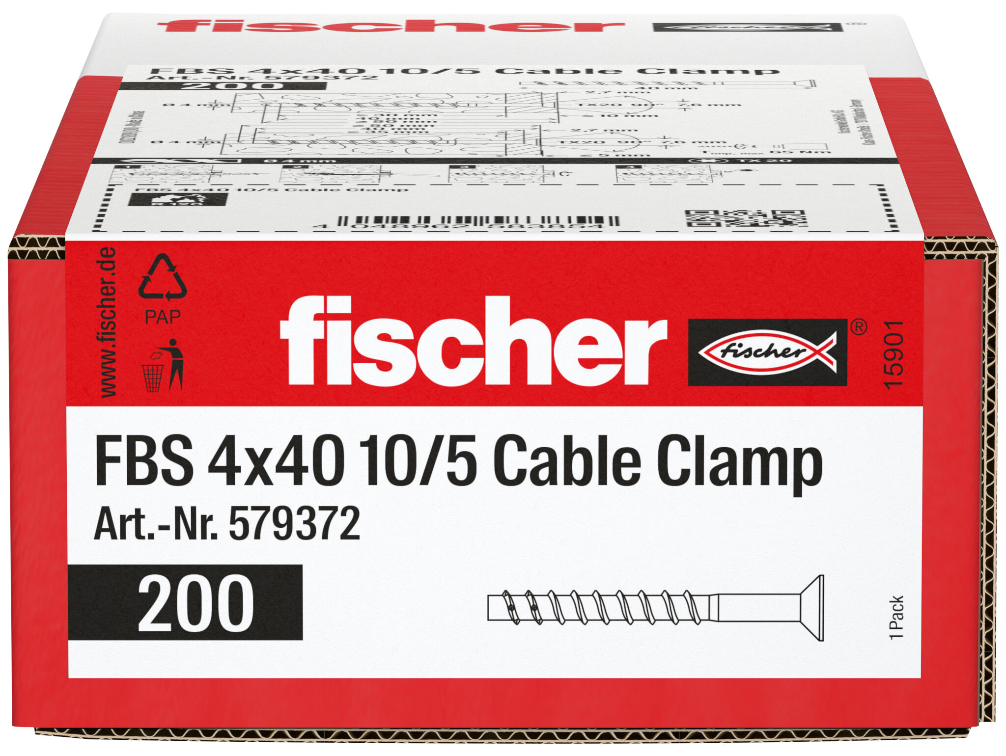 Packaging: "fischer betoniruuvi FBS 4 x 40 10/5kaapelikiinnitysruuvi, sinkitty"