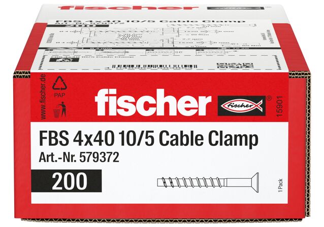 Packaging: "fischer betoniruuvi FBS 4 x 40 10/5kaapelikiinnitysruuvi, sinkitty"