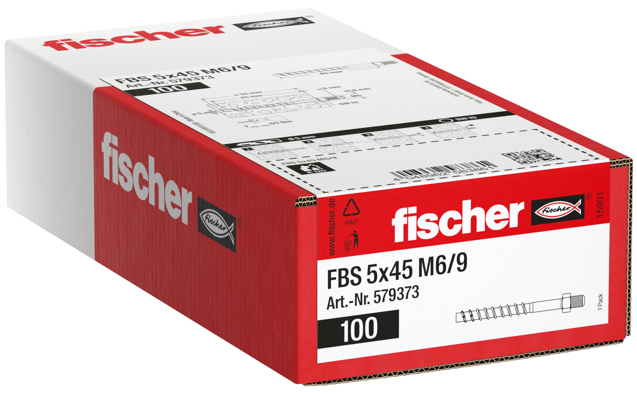 Packaging: "fischer betoniruuvi FBS 5 x 45 M6/9 ulkokierre, sinkitty"