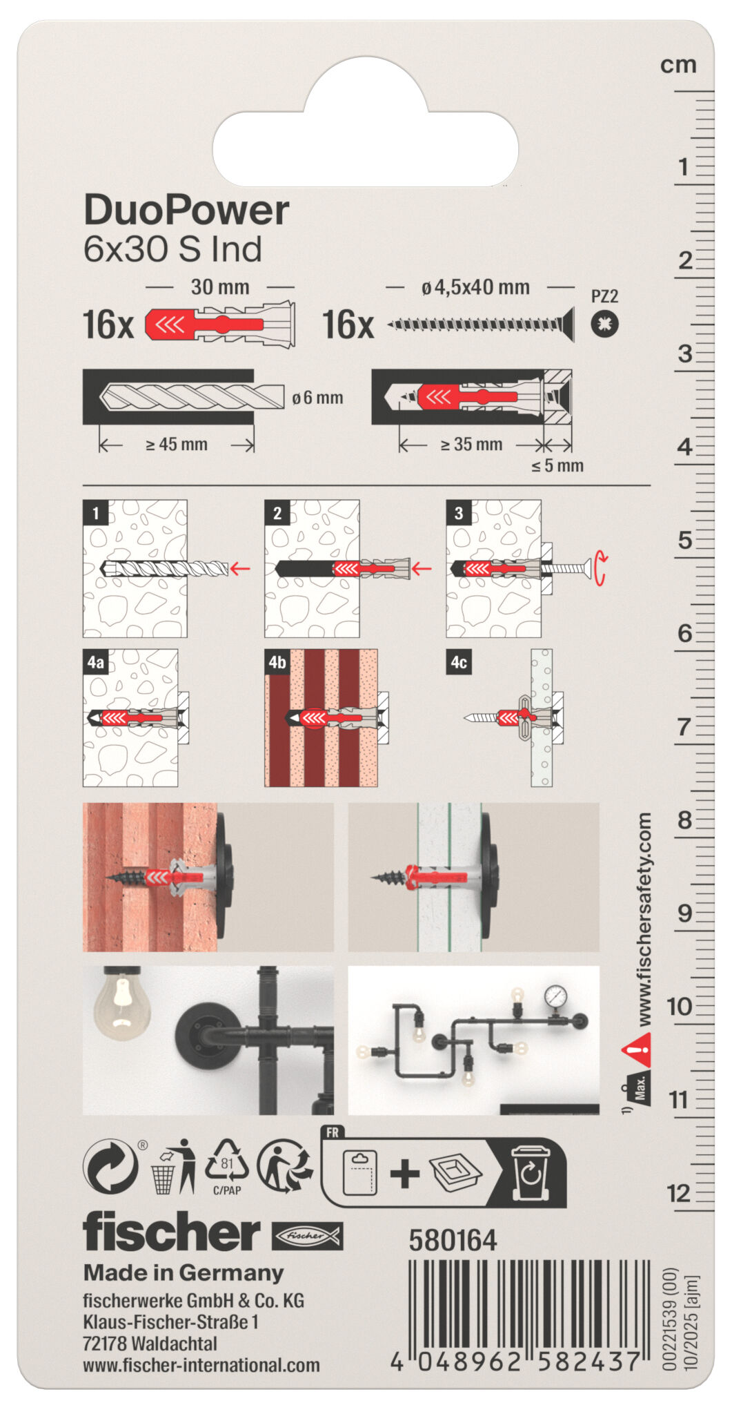 Packaging: "fischer DuoPower 6 x 30 S with black coated screws (Industry Design)"
