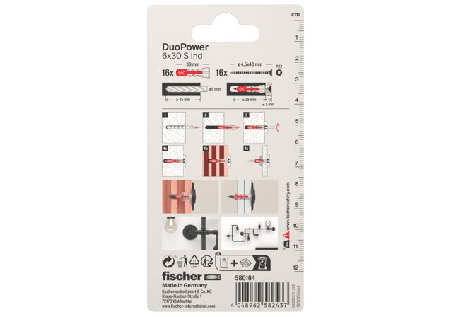 Packaging: "fischer DuoPower 6 x 30 S with black coated screws (Industry Design)"