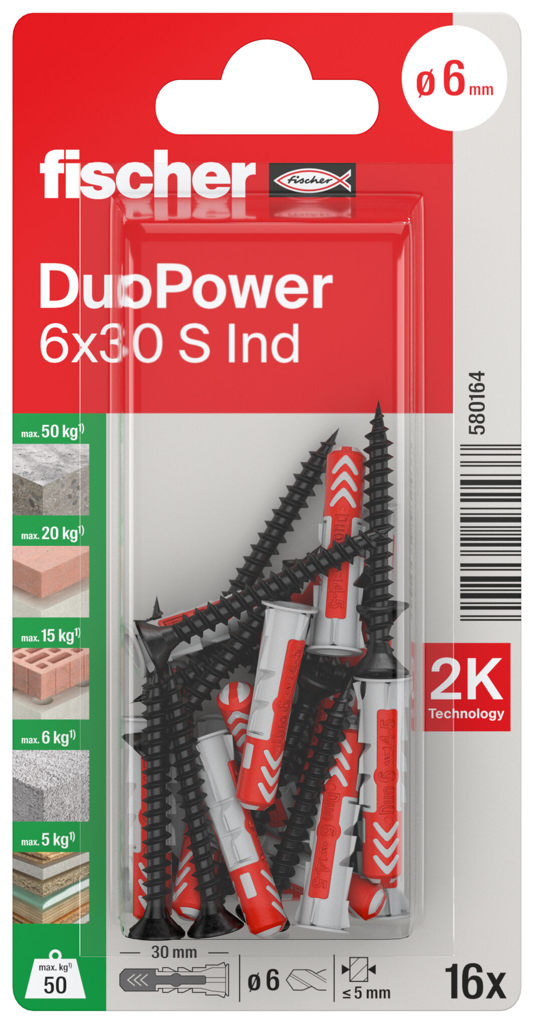 Packaging: "fischer DuoPower 6 x 30 S with black coated screws (Industry Design)"
