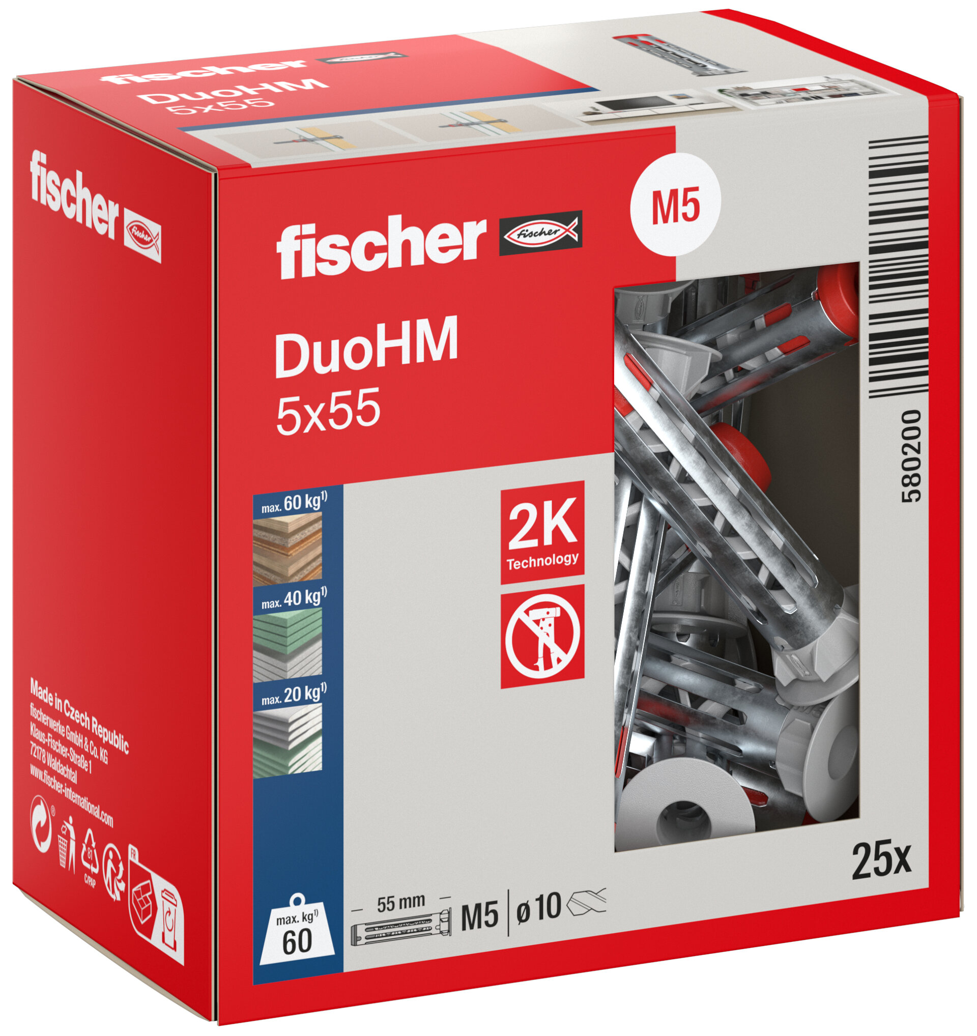Verpackung: "fischer Hohlraumdübel DuoHM 5 x 55"