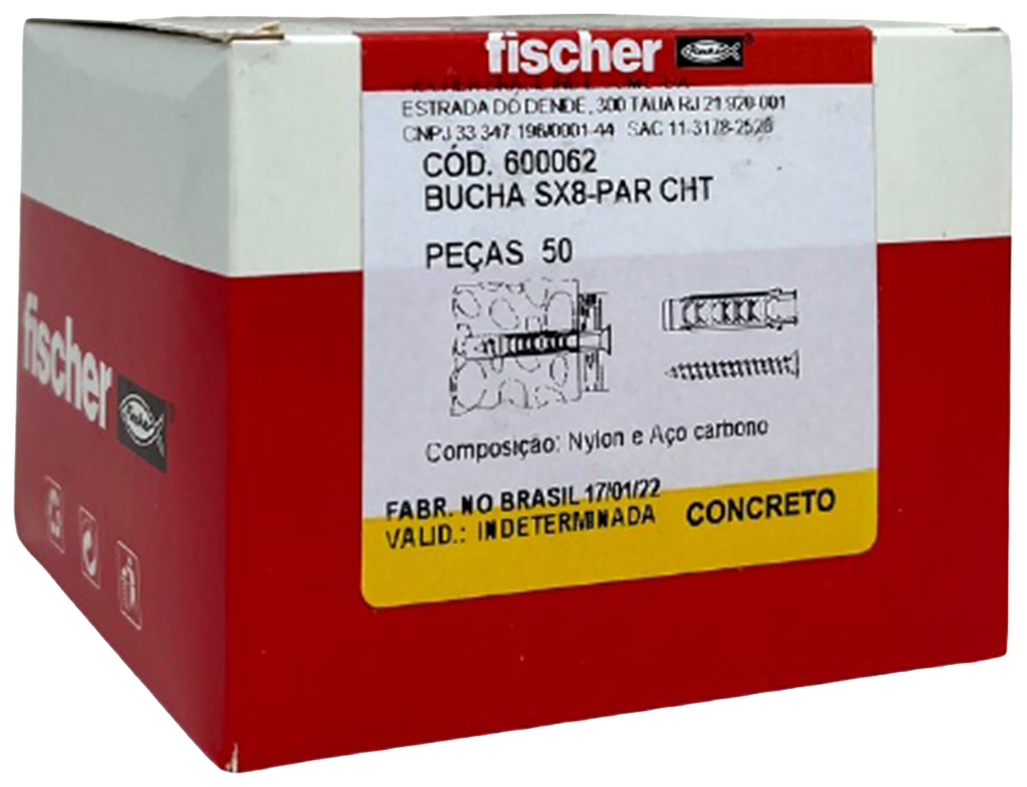 Packaging: "Bucha de expansão SX 8 x 40 com rebordo"