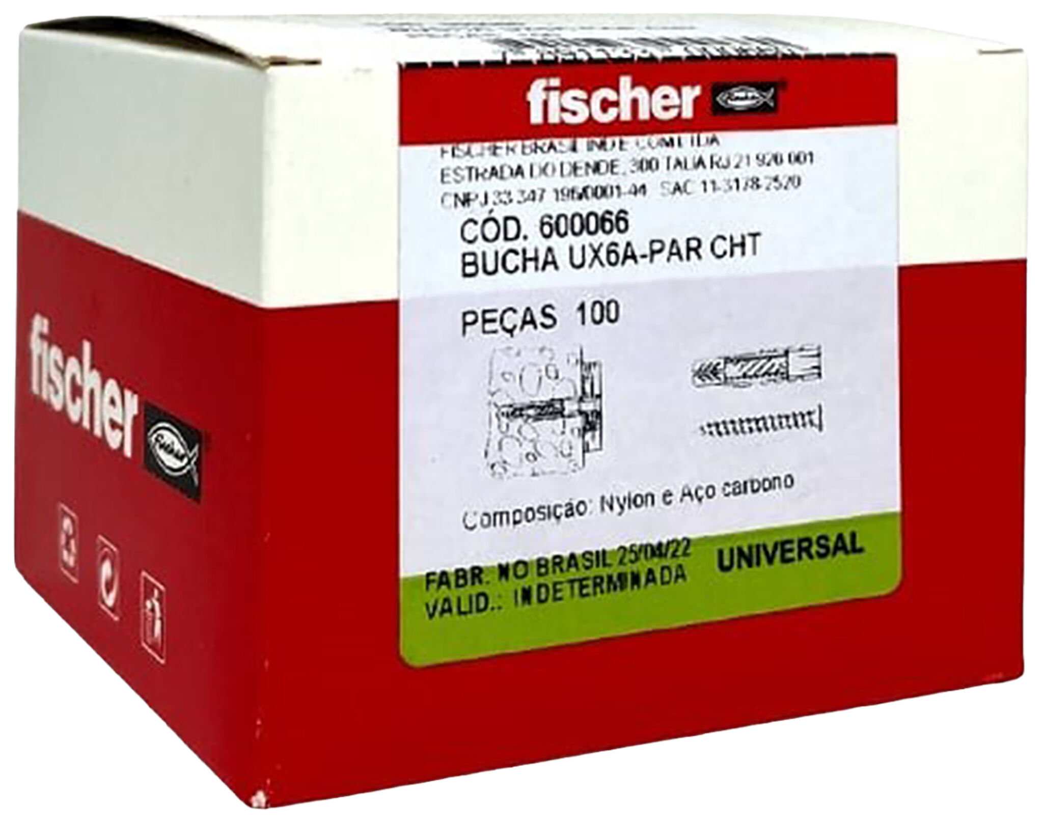 Packaging: "Bucha universal UX 6 x 35 R longa, com aba"